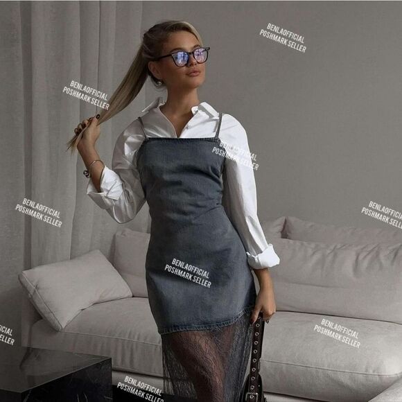 ZARAβLACEβTRIMβDENIMβDRESS - Picture 8 of 16